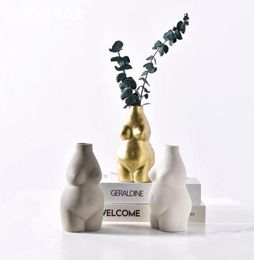 Céramique art corporel femelle manuelle nue tablette de table en céramique vase vase vase fleur pot maison accessoires de salon vase de fleur y20076902874