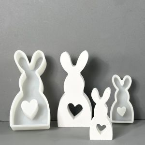 Céramique DIY Pâques Pâques Bunny Silicone Moule de bougie 3D Rabbit Gypsum Ornement Faire de la résine Plâter en béton moule Moules à la maison Déco Craft Gift