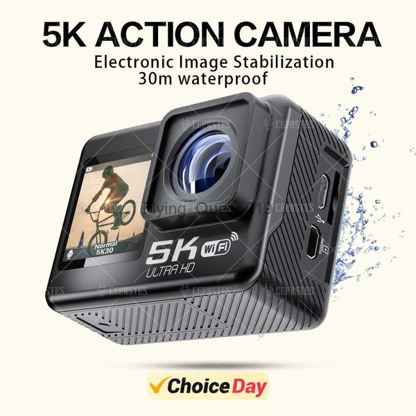 Caméra d'action anti-secousse CERASTES 5K WiFi 4K 60FPS double écran 170 grand angle 30 m caméra de sport étanche avec télécommande HKD230828