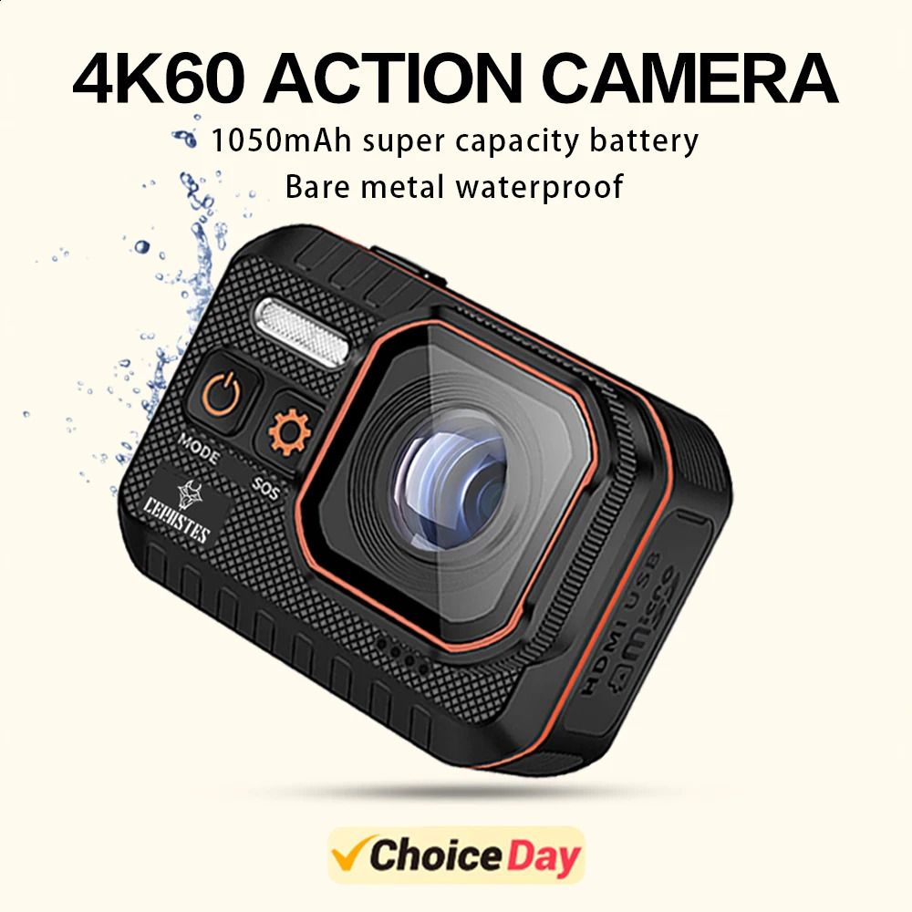 Cerastes Action Camera 4K60FPS مع شاشة التحكم عن بُعد مقاومة للماء الكاميرا الرياضية مسجّلة الكاميرا الرياضية خوذة ACTION CAM 240229