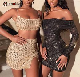 Ceremokiss Sexy Party Robe Femme Summer Sparle Sparkle Pearl Night Club Mini robes Bodyless Bodycon Conin Sequin Vestidos8677422