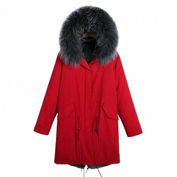 Manteau de fourrure cerise hiver fausse fourrure doublée Parka vêtements chauds pour les femmes pardessus A7Av #