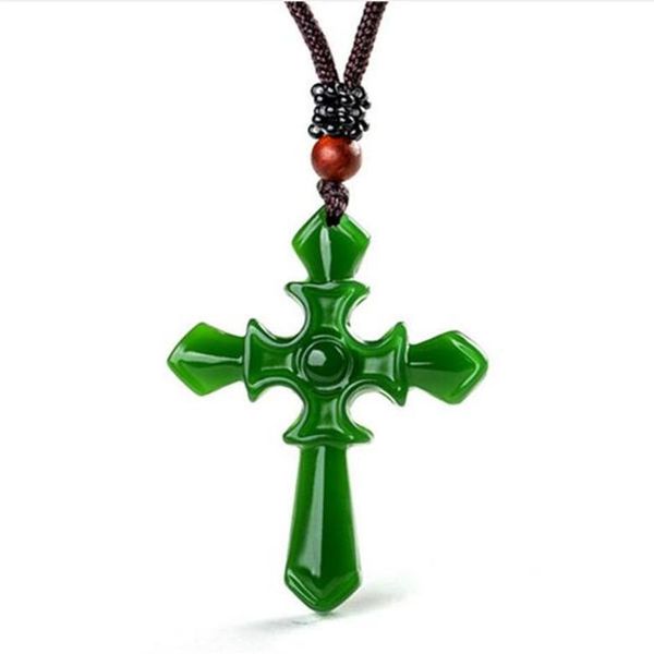 Collar con colgante de cruz tallada de Jade afgano Hetian 100% Natural certificado, amuleto de joyería, Lucky260m
