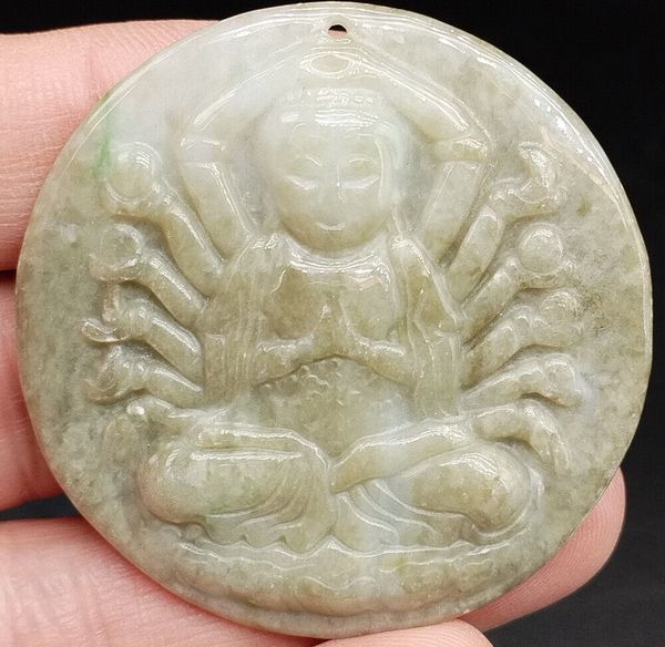 Certifié Birmanie Naturel Type A Jade Jadeite Pendentif Sculpté 1000 Main Kwan Yin