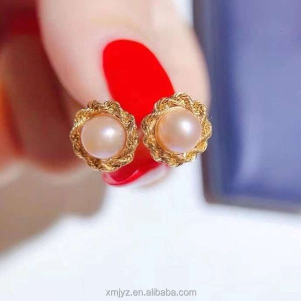 Pendientes de perlas de agua dulce con certificado Retro Twist Au750, color dorado, tienda de alta gama para mujeres al por mayor