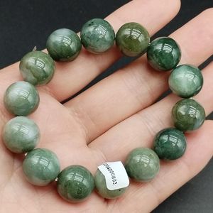 Pulsera elástica con cuentas de jadeíta tallada de jadeíta tipo A natural verde certificado de 14 mm