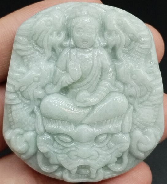 Lavande certifiée naturelle A jadéite Guanyin Kwan Yin Dieu neuf dragons pendentif