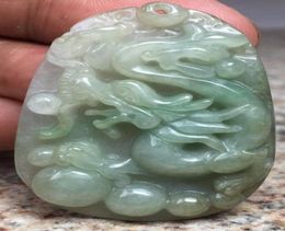 Certifié Green Green Natural Jade Jadeite Dragon Spit Perge Pendant A9865109