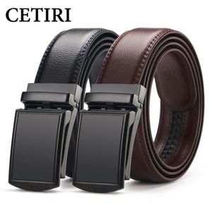 Cetiri Men039S Ratchet Klik riem echte lederen kledingriem voor heren jeans holeless automatische schuifbespreking zwart bruine riemen 5568554