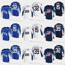 CEUF 2019 IIHF Dames Wereldkampioenschap USA Team 15 Sydney Brodt 32 Shelly Picard 39 Melissa Samoskevich Blank Ice Hockey Jersey