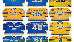 CEUF 35 Henrik Lundqvist Team Suède 40 Henrik Zetterberg 4 Hjalmrsson 6 Anton Stralman 21 Filip Forsberg Hockey Jersey Custom Any801207