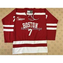 CeUf Boston University #7 Charlie McAvoy Maillot de hockey rouge brodé cousu Personnaliser n'importe quel numéro et nom Maillots universitaires