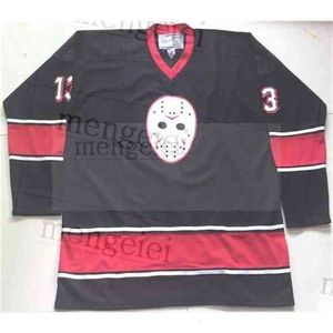 Ceuf zeldzame vintage 1980 Vrijdag de 13e 13e Jason Voorhees hockey jersey borduurwerk gestikt, pas elk nummer en naam jerseys aan