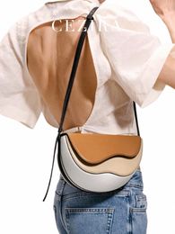 CEZIRA FI Designer Ctrast Color Cross Body Body Body Femmes Unique Chic Style Flap Saddle Brand Pu Vegan Leather Hands sacs F3SX #