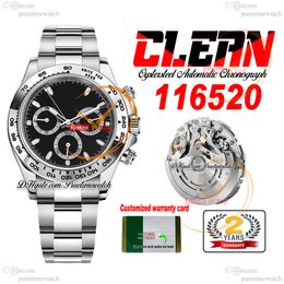 CF Clean Factory SA4130 Automatische Chronograph Mens Watch 1165 Black Dial White Stick Dial 904L OysterSteel Bracelet Super Edition -versie Horloges Puretime SS3