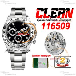CF Clean Factory SA4130 Automatische Chronograph Mens Watch 1165 Black Dial Diamonds Dial 904L OysterSteel Bracelet Super Edition -versie Horloges Puretime SS5