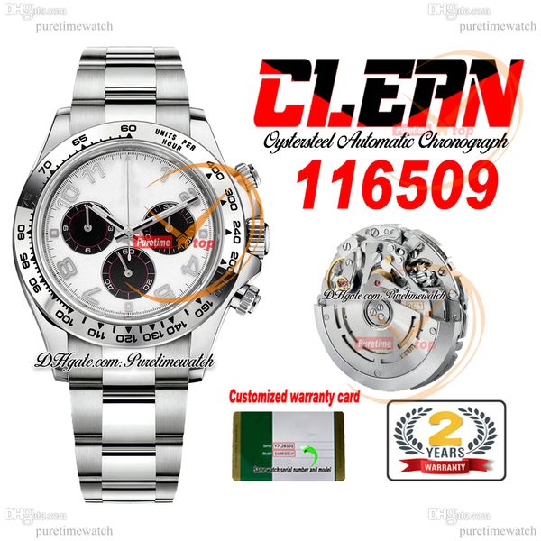 CF Clean Factory SA4130 Cronógrafo automático Reloj para hombre 1165 Blanco Negro Dial Plata Número Stick 904L Oystersteel Pulsera Super Edition Versión Puretime SS9