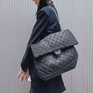 Cf Mesdames Sac à Bandoulière Surdimensionné Denim Sac Vintage Classique Argent Matériel Métal Boucle De Luxe Sac À Main Matelasse Chaîne Diagonale Sac À Bandoulière Shopping Sacs Garçon 42cm