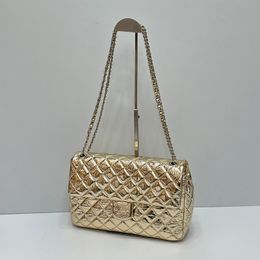 Cf Vintage Mode Femmes Sac À Bandoulière 30c En Cuir Brillant Diamant Plaid Or Argent Matériel Boucle En Métal De Luxe Sac À Main Matelasse Chaîne Sac À Bandoulière Sous Les Bras Bourse