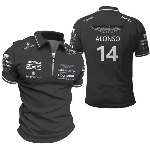 Cfx0 2023 Fashion F1 Men's Polo Formula One Team Aston Martin Pilote de course espagnol Fernando Alonso 14 Stroll 18 Zipper L9c9
