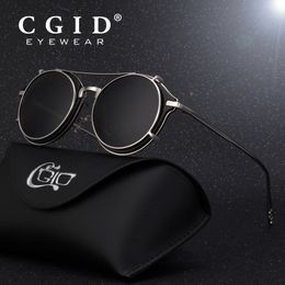 Cgid 2018 Mode Hommes Lunettes De Soleil Polarisées Rondes Steampunk Amovible Clip Sur Shades Marque Designer Sun Glass Vintage Métal E76 Y19052004