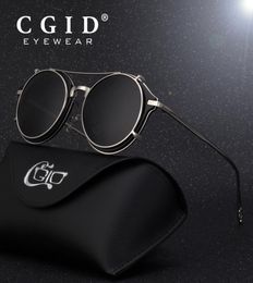CGID 2018 Men de mode Lunettes de soleil polarisées Round Steampunk Clip amovible sur les nuances Designer Sun Glass Vintage Metal E76 Y197789119