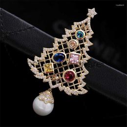 Ch2o Broches Árbol de Navidad Broche de perlas Cubic Zirconias Pins Joyería Rhinestone colorido para mujeres Regalo Abrigo Jwellery X0814