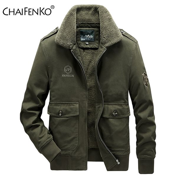 CHAIFENKO Bomber Veste Parka Manteau Hommes Hiver Chaud Épais Polaire Col De Fourrure Militaire Marque Armée Tactique 6XL 211217