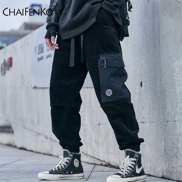 CHAIFENKO Hip Hop Cargo Pantalon Hommes Streetwear Joggers Sweatpant Mode Harajuku Harem Pantalon Corduroy Multi-Pocket Casual Men Pant LJ201104