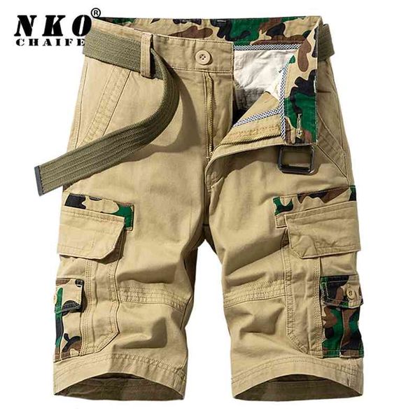 CHAIFENKO Mens Summer Cotton Cargo Shorts Army Tactical Pants Loose Work Casual Multi-bolsillo Military Men 210629