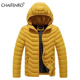 Chaifenko invierno cálido chaqueta casual parkas hombres otoño moda streetwear a prueba de viento grueso con capucha delgada abrigo sólido 201119
