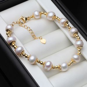 Cadena 100% Real pulsera de perlas redondas de agua dulce para mujeres Joyas naturales Dija de cumpleaños Regalo de cumpleaños 2 E73