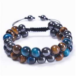 Ketting 10Mm Blauwe Tijgeroog Steen Armband Dubbellaags Kralen Gevlochten Verstelbare Hematiet Magneet Voor Mannen Drop Levering Sieraden Bracele Dhirq