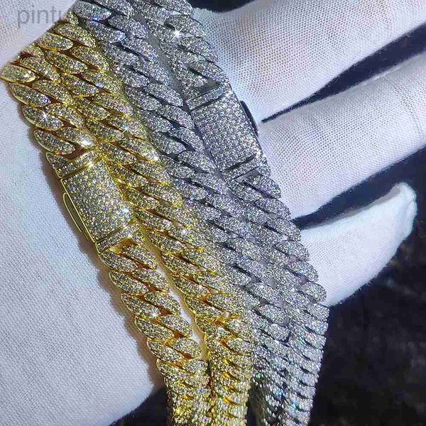 Chaîne 10 mm CZ Stone Cuban Link Chain Silver Gold plaqué Iced Out Miami Cuban Chain Collier For Men Women D240419