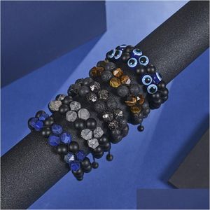 Chaîne 10mm Mat Givré Pierre Naturelle Lave Oeil De Tigre Perlé Bracelet Réglable À Facettes Pierres Précieuses Double Couche Hommes Bracelets Bracelet Dhlvq