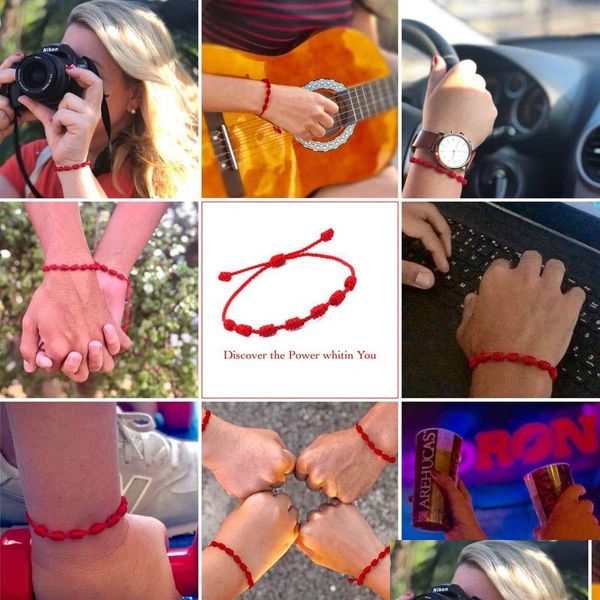 Cadena 10 Unids 7 Nudos Pulsera de Eslabones de Hilo Rojo Protección Hecha A Mano Ojo Buena Suerte Amet Para el Éxito Prosperidad Parejas Amistad Bracel Dhxf6