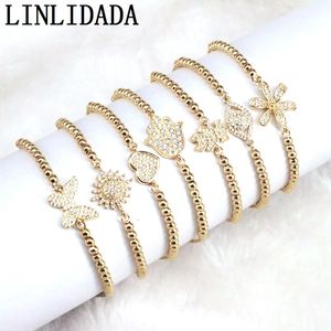 Cadena 10 Uds venta al por mayor de Color dorado Micro Pave CZ conector pulsera de cadena con cuentas para mujer joyería ajustable 230616