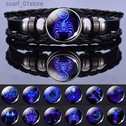 Chaîne 12 signes du zodiaque Constellation bracelet à breloques hommes femmes mode ltilayer tissage bracelet en cuir bracelet Birtay GiftsL231115