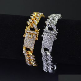 Chaîne 12Mm Hommes Miami Chaînes À Maillons Cubains Or Sier Diamant Glacé Hip Hop Cz Bracelet Simated Bling Strass Bracelets Drop Deli Dhqh0