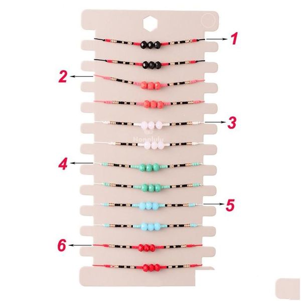 Chaîne 12pcs / Set Colorf Perles de cristal de verre Charms Bracelets Bracelets pour femmes Corde tissée réglable Bracelet Bijoux Enfant Dhgarden Dhzbt