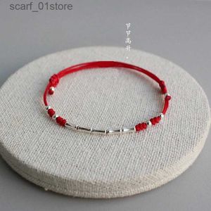 Chaîne 13-25 cm longueur personnalisable 925 bracelets de corde en argent sterling bambou noir fil rouge ligne chaîne bracelets pour femme filles L231115