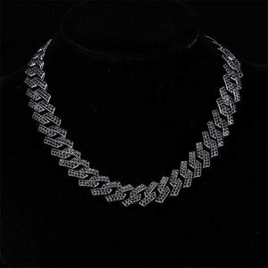 Chaîne 15 mm Rhombus Prong Cuban Link Chain Emerald 2row Iced Out Rhingestones Rapper Colliers Bracelet For Men Women Choker Jewelry D240419