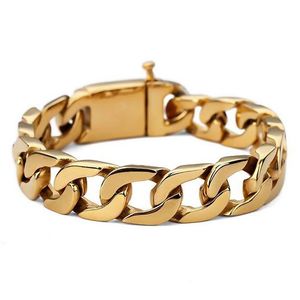 Chaîne Bracelet en acier inoxydable 316L en or 18 carats 15 mm Bracelets à maillons cubains pour hommes femmes 22 cm de longueur Bracelet de mouvement de remise en forme216R Drop D Dheic