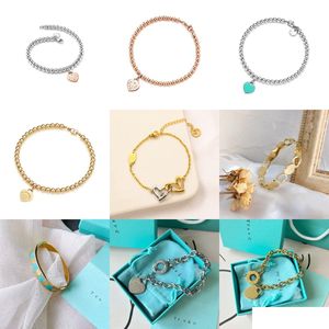 Cadena 18k chapado en oro 925 pulseras de sier diseñador pulsera de cadena dama carta de amor perla joyería de moda accesorios exquisitos boda dhbta