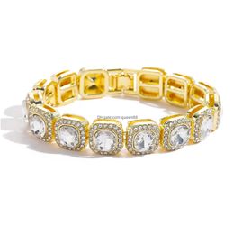 Chaîne 1M Carré Cluster Cristal Bracelet Glacé Strass Sucre Lien Cubain Hip Hop Hommes Bracelet Bracelets Party Club Rappeur Bijoux Dhc40