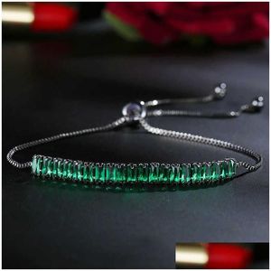 Chaîne 2,5 x 5 mm Baguette Saphir Colorf Zircone Cubique Bracelet De Tennis Curseur Style Réglable Longueur Gun Bracelets Noirs Bracelet F Dhezw