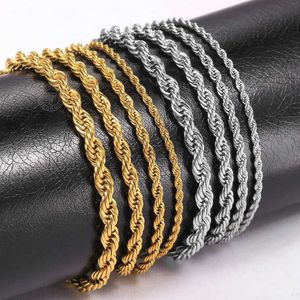 Ketting 2-6 mm gouden en zilveren touwkettingarmband geschikt voor mannen en vrouwen roestvrijstalen gedraaide touwketting verstelbare manchetten DKB682 24325