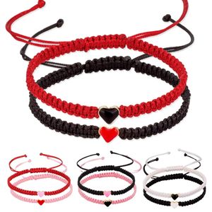 Chaîne 2 pièces/ensemble bracelet à nœud tissé en forme de coeur bracelet porte-bonheur en émail fabriqué à la main bracelet réglable bijoux de couple d'amitié Q240401