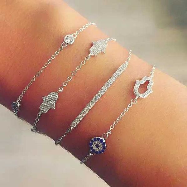 Cadena 2024 Pulsera con dijes AAA CZ Sparking Pave Tiny Cute Hamsa Hand Girls Women El mejor regalo Real 925 Sterling Silver Pulseras de moda Q240401