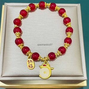 Ketting 2024 Chinese Stijl Draak Jaar Geluk Armband Licht Luxe Rode Kristal Kralen Gebed Armbanden voor Vrouwen Kerstmis Nieuwjaar GiftL24